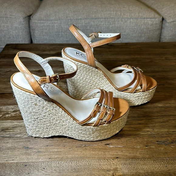 Michael Kors MK Espadrilles Wedge Sandals Shoes 10M Brown - Picture 1 of 12